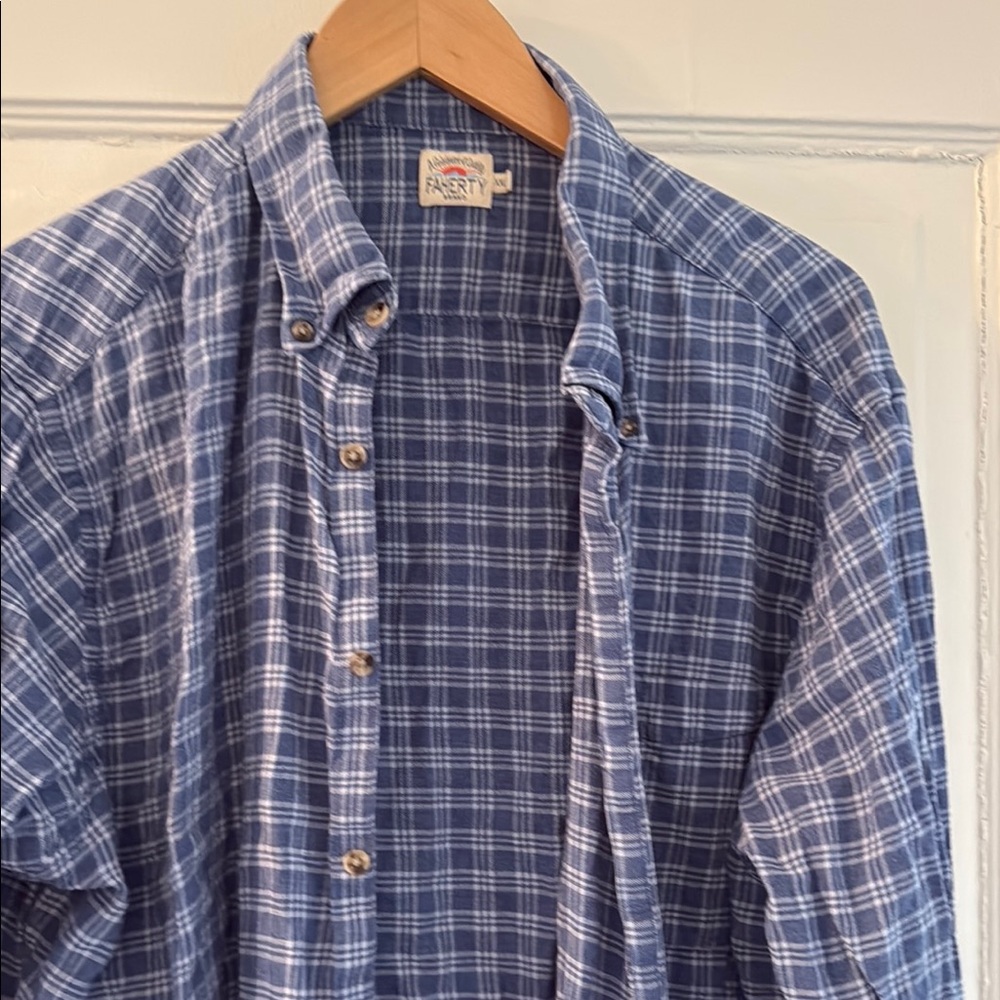 Faherty Men's Featherweight Flannel Blue Plaid Shirt Xxl